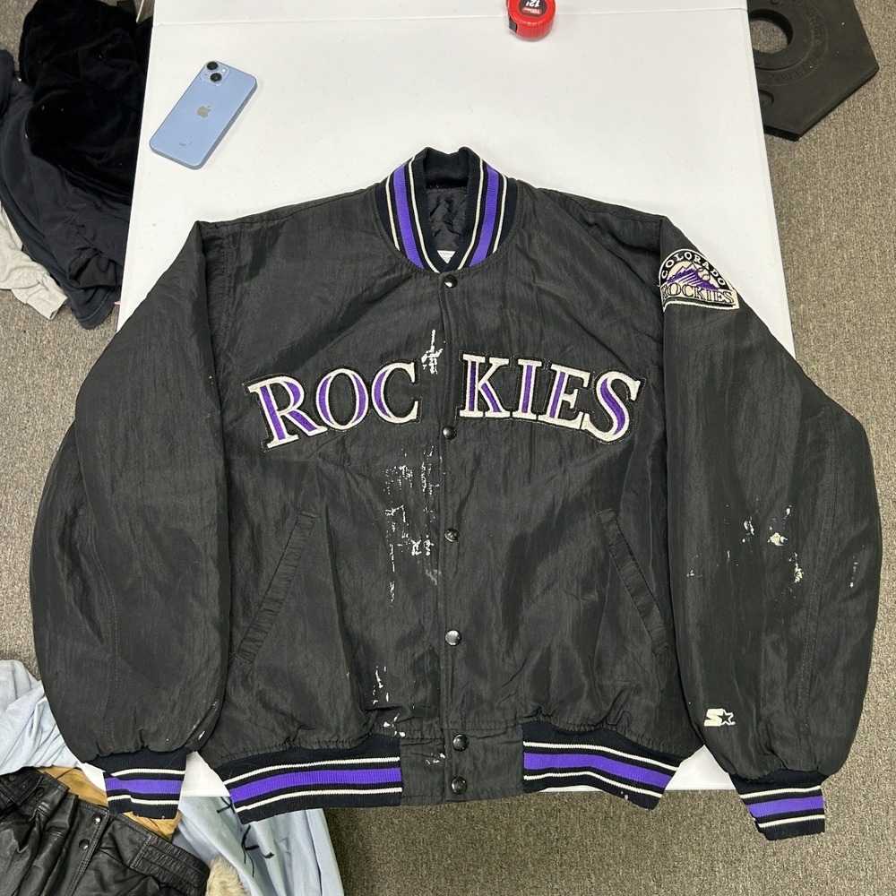 Starter Colorado Rockies Jacket Mens Large Black Vintage MLB Dugout Bomber USA